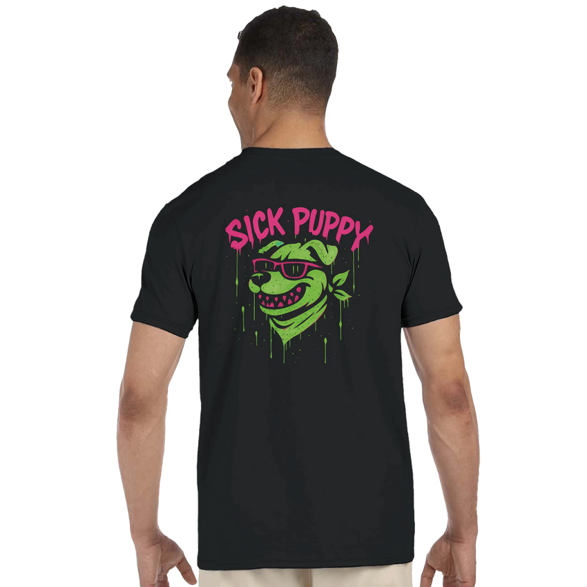 UrbanGraffiti SICK PUPPY T-Shirt – Neon Spray Paint Mischievous Puppy Design